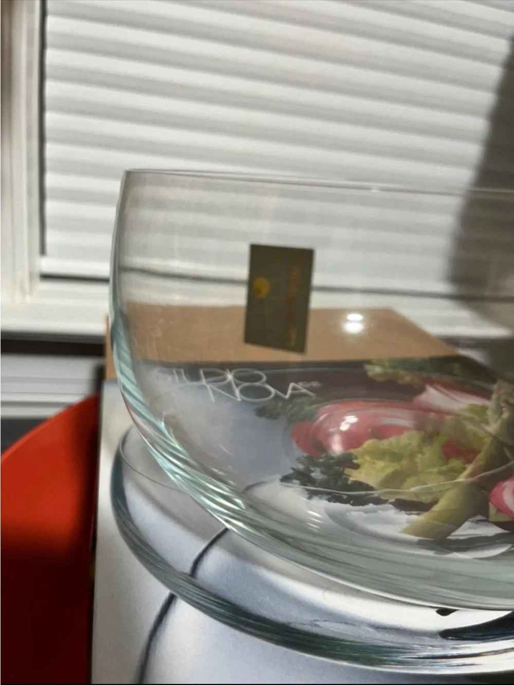 Studio Nova Transparent Glass Serving Bowl with Vegetable Artwork